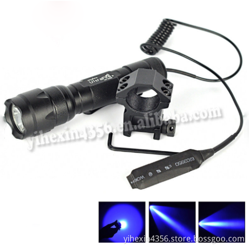 Hunting Flashlight Led Torch With Blue Light & Gun clip & Rat Tail Switch